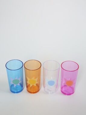 NEW Sunny Life Poolside Tall Tumbler Utopia Set of 4 with a printed sun motif